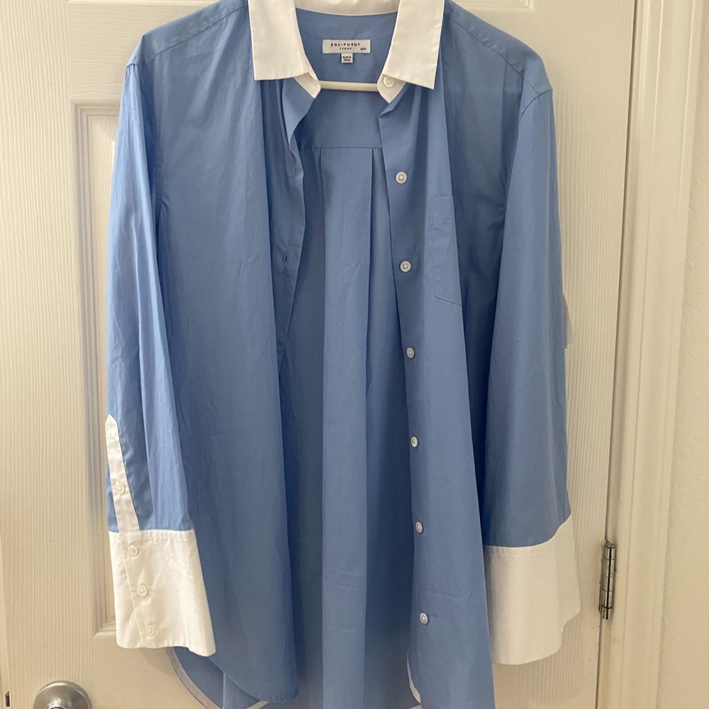 Blue shirt with white collar